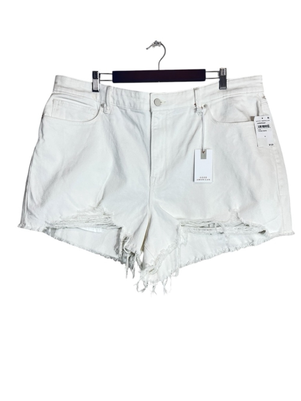 NWT Good American Good 90s Shorts White Stretch Distressed Denim Shorts SZ 15